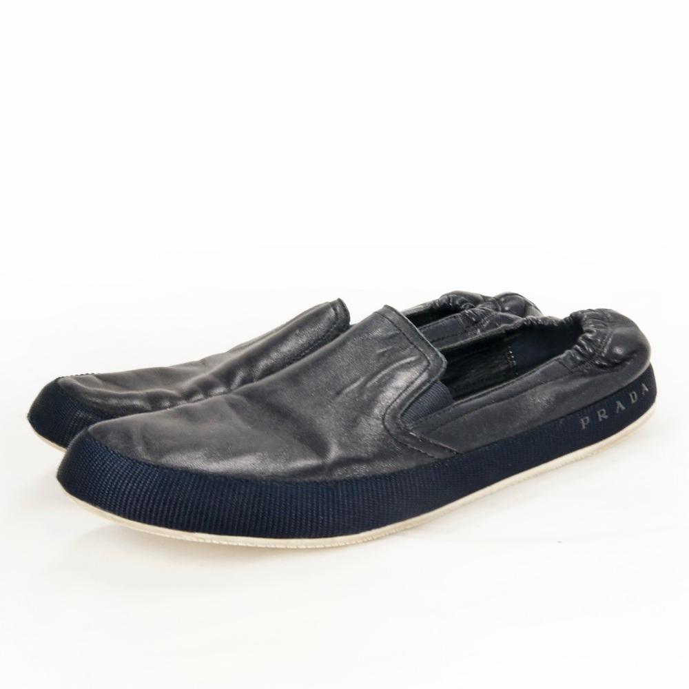 Vintage Prada Sport Blue Leather Slip On Sneaker Shoes 00s